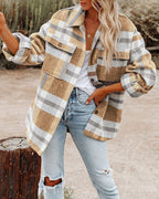 Damen Flanell Overshirt mit kariertem Muster und praktischen Brusttaschen EB