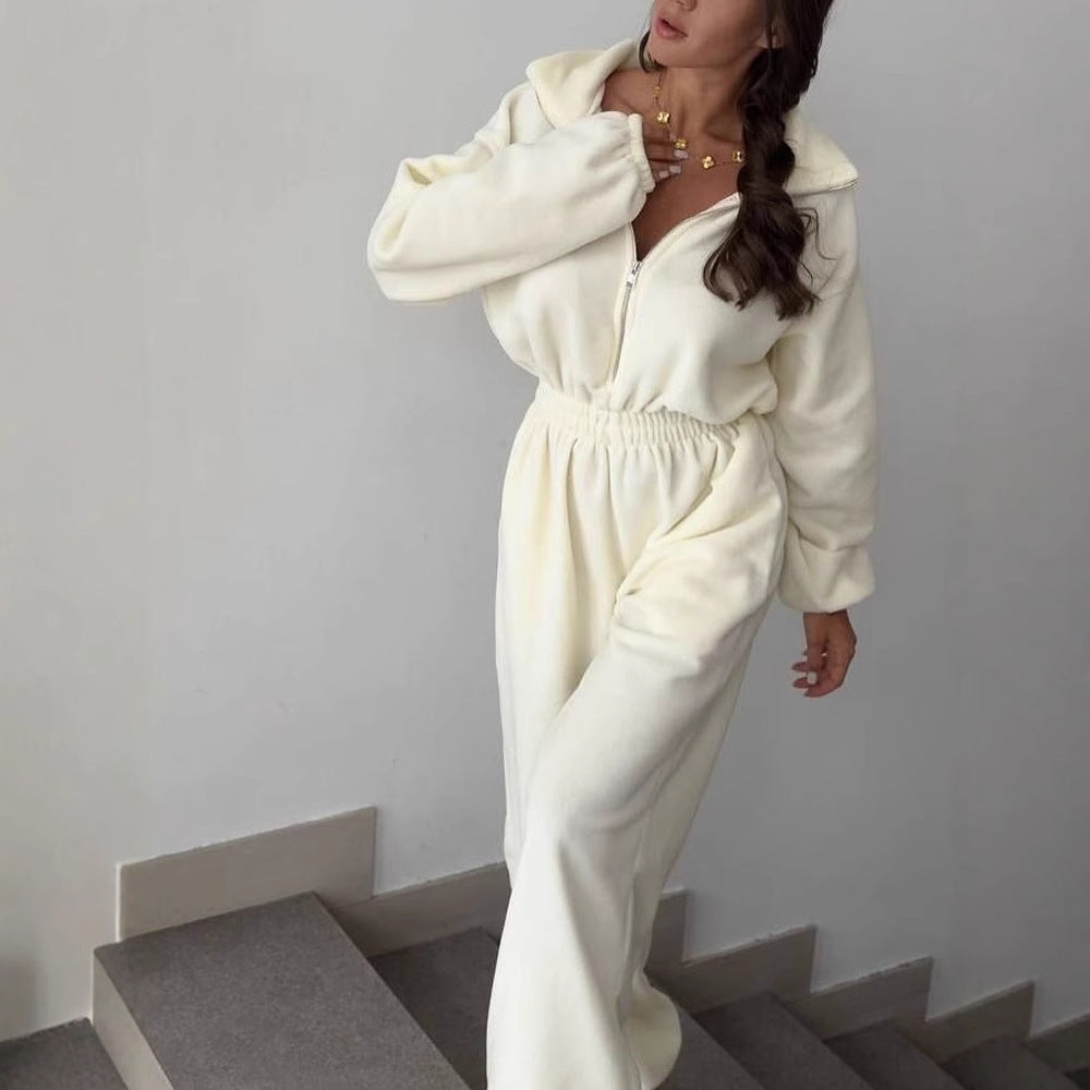 Damen bequemer und stylischer Fleece-Jumpsuit EB