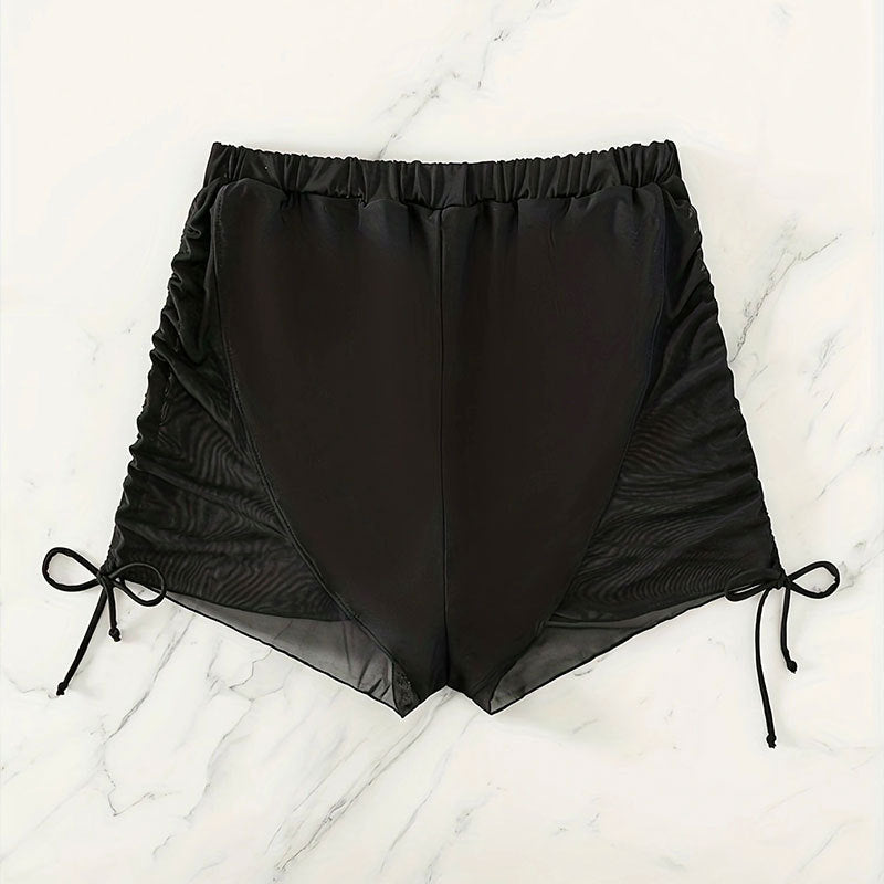 Damen-Badeshorts mit elastischem Bund und seitlichen Rüschendetails