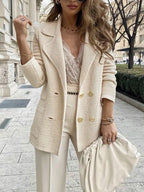 Damen Eleganter Struktur-Blazer mit verspielt klassischen Knopfdetails EB