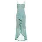 Damen Elegantes Maxikleid mit Rüschendetails und leicht transparentem Stoff EB