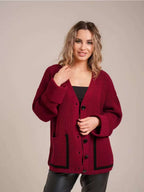 Damen Grober Strickcardigan mit modernen Knopfdetails und lässigem Schnitt EB