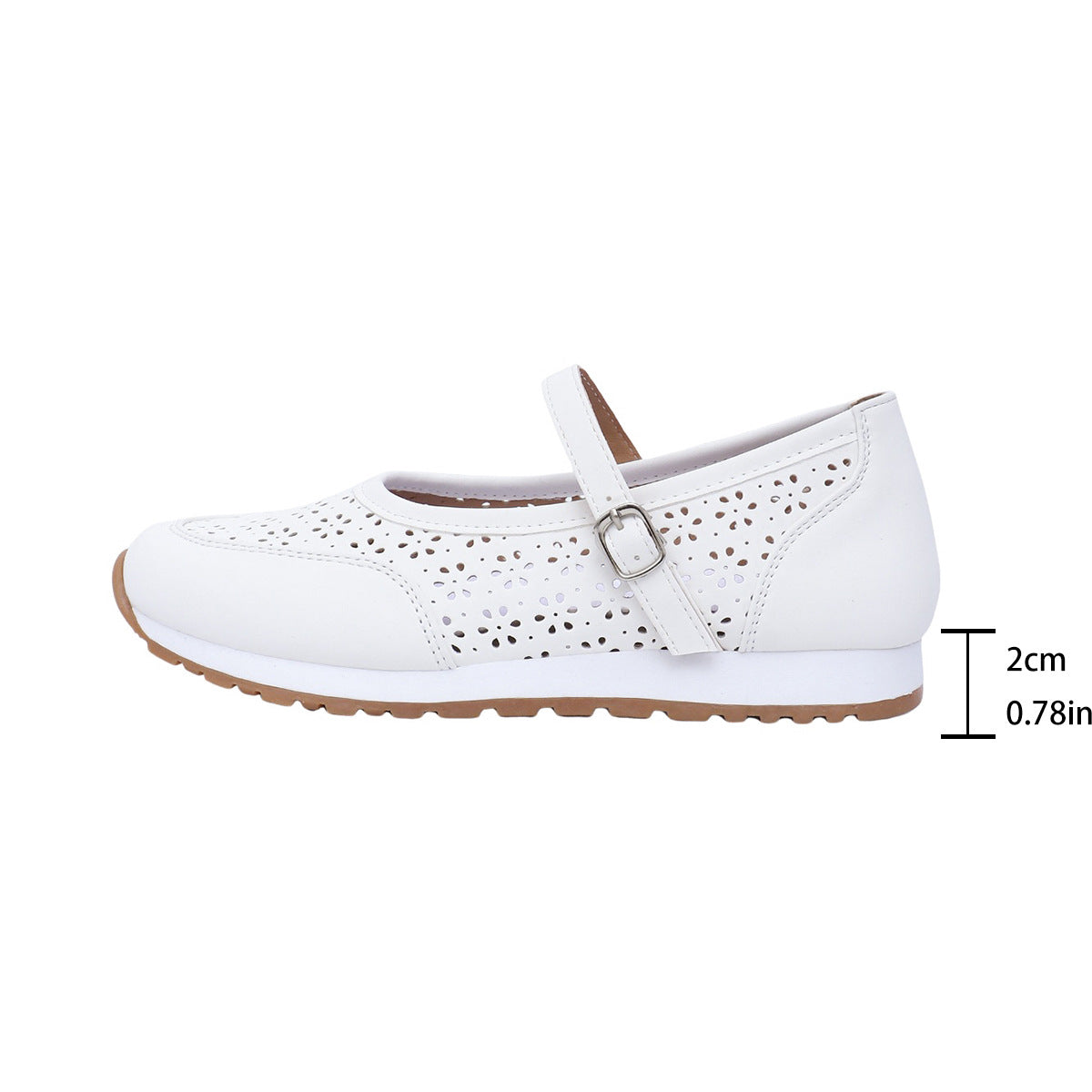 Damen bequeme und atmungsaktive Ballerinas mit Riemen und perforiertem Design EB