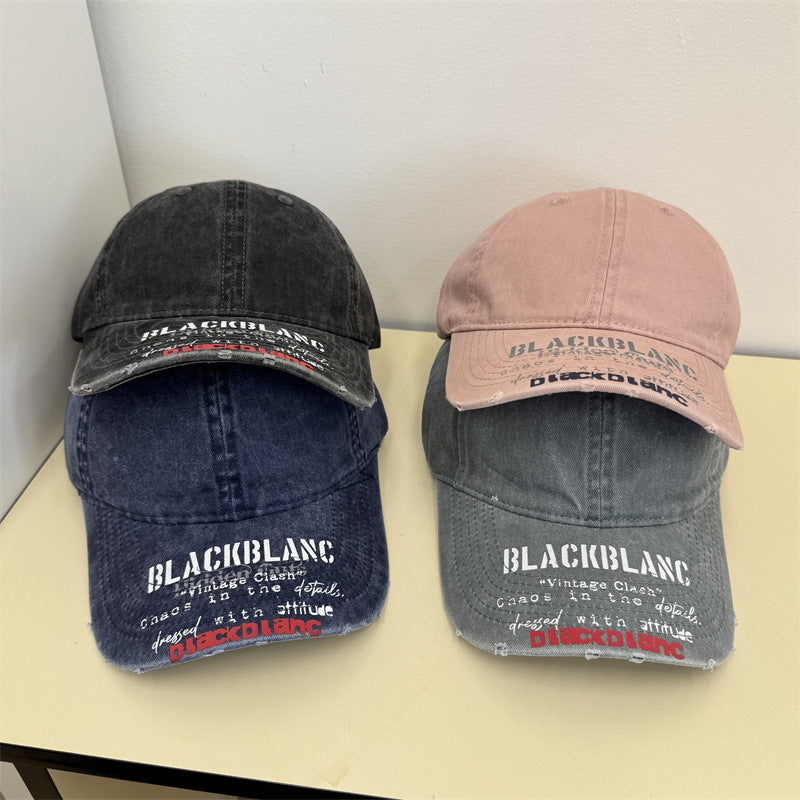 Distressed Denim-Baseballkappe mit Grafik für Herren
