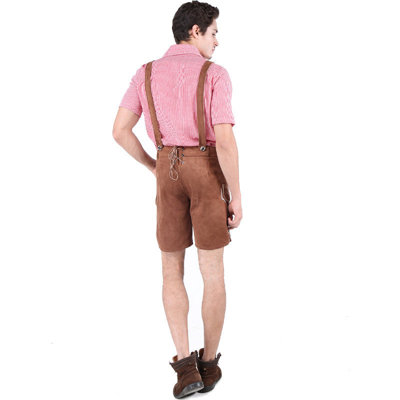 Herren nan kurze Trachtenlederhose aus Wildleder mit bestickter Vorderlatz und verstellbaren Trägern EB
