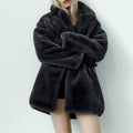 Damen Flauschiger Oversized-Kunstpelzmantel mit tiefem Revers EB