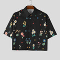 Damen nan kastig geschnittene Kurzarm-Hemdbluse mit floralem Allover-Print, Hemdkragen und kurzem Saum EB