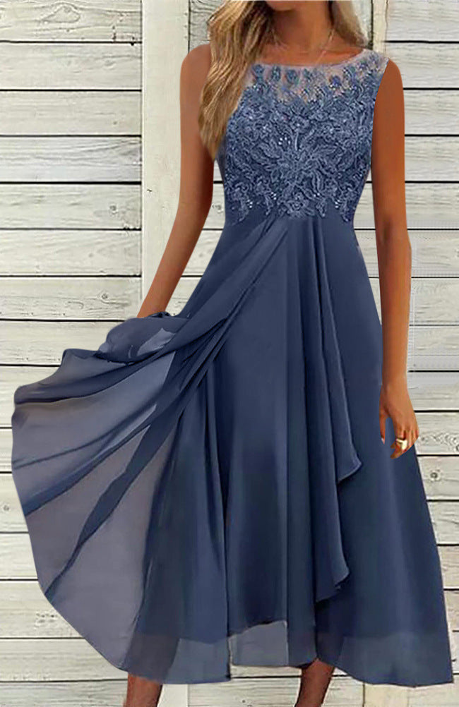 Damen elegante Cocktailkleid mit kunstvollen Spitzenakzenten EB