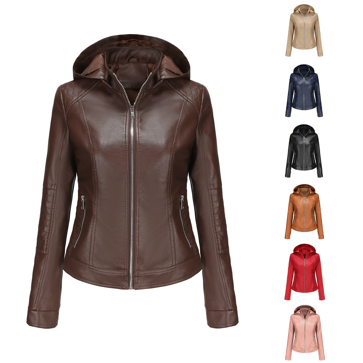 Damen Kapuzenjacke aus hochwertigem Kunstleder EB