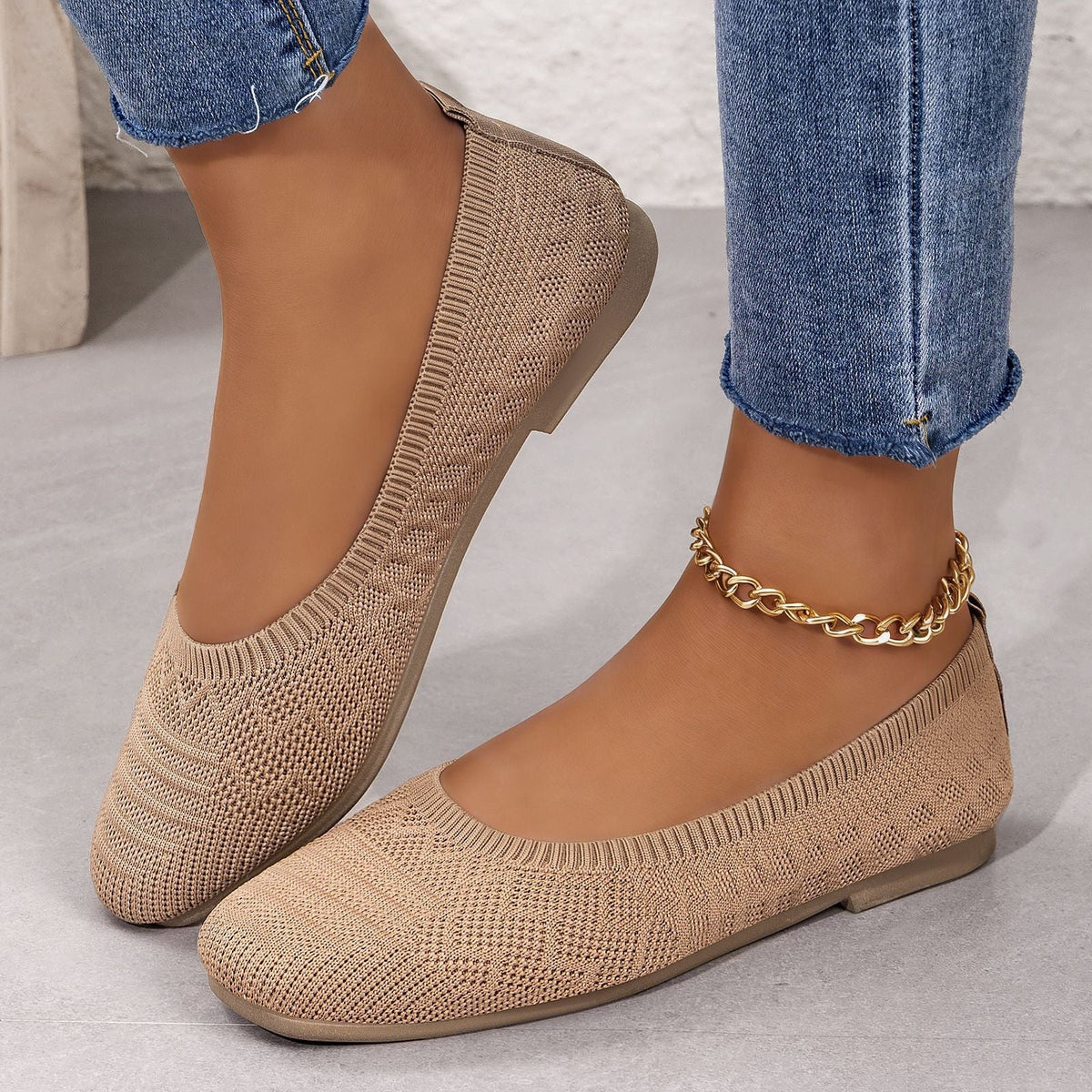 Damen Bequeme Ballerinas aus elastischem Strickmaterial mit flexibler Sohle EB