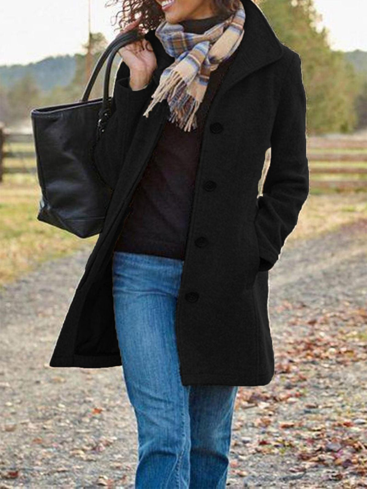 Damen Eleganter Wollmantel mit praktischen Taschen und klassischem Revers EB