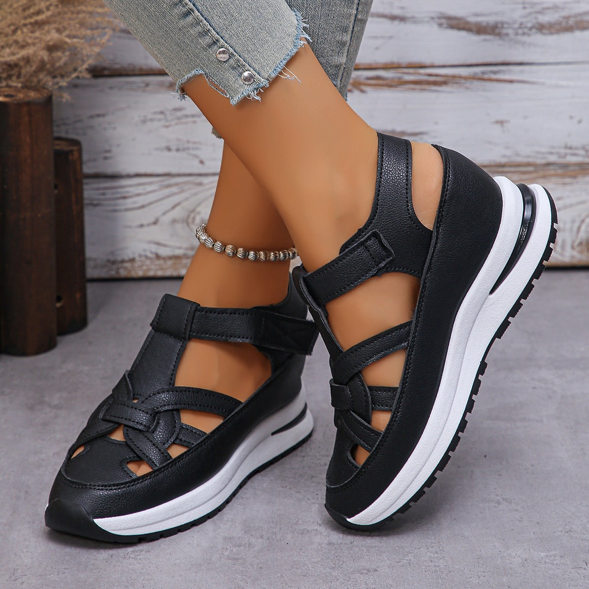 Damen Atmungsaktive Keilsandalen mit verstellbaren Riemen EB