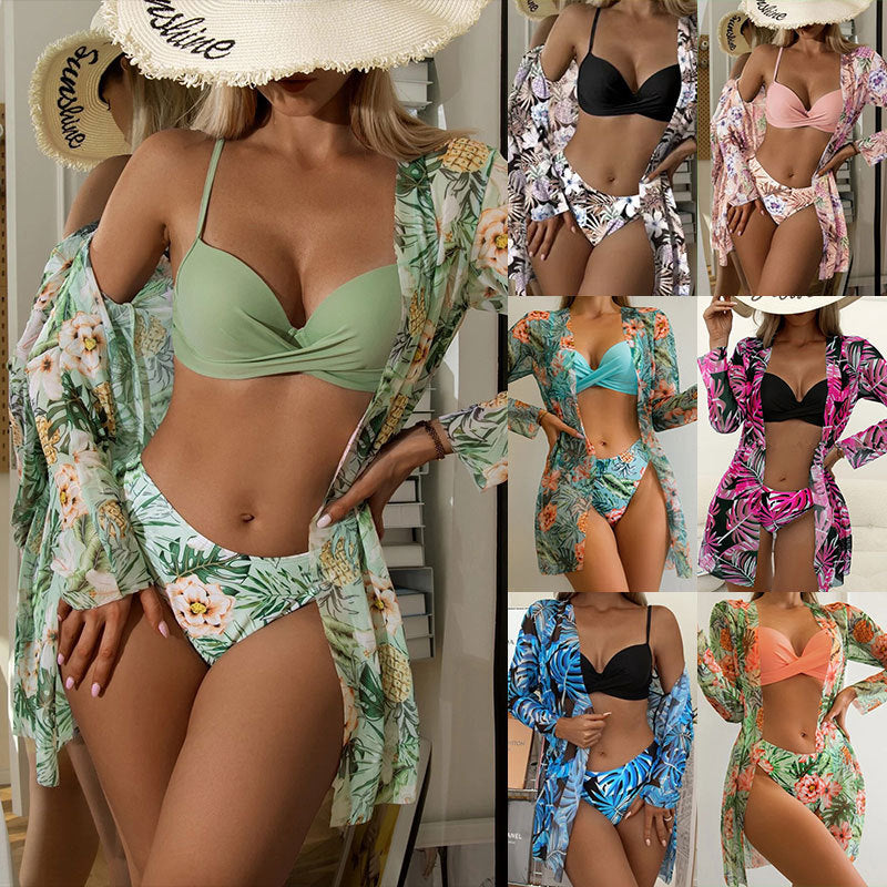 Damen Strandkimono mit tropischem Blattmuster EB