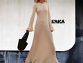 Damen Elegantes Maxikleid mit raffiniertem Rippdesign und fransigen Ärmeln EB