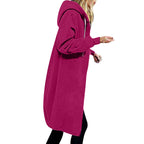 Damen nan langer Oversize Kapuzenmantel mit gerundetem Saum und Reißverschlusstaschen EB