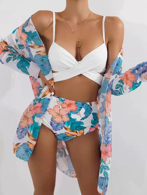 Damen Blütenmuster Strandkimono mit lässigem Schnitt EB