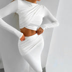 Damen Elegantes Crop-Top und Maxirock Ensemble mit Wickeldesign EB