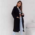 Damen Langer Strickmantel mit Kapuze und praktischen Taschen EB