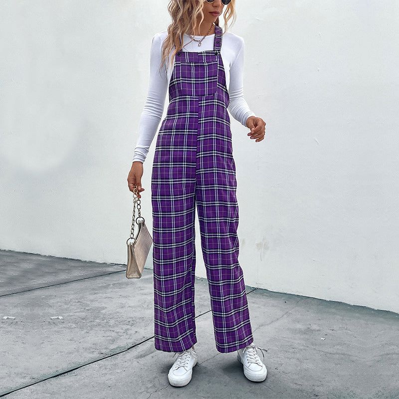 Lässiger Damen-Jumpsuit mit Karomuster und verstellbaren Trägern