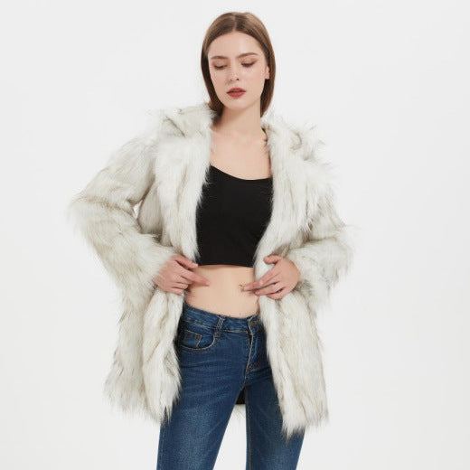 Damen Hoodiejacke aus kuscheligem Kunstfell mit seitlichen Taschen EB