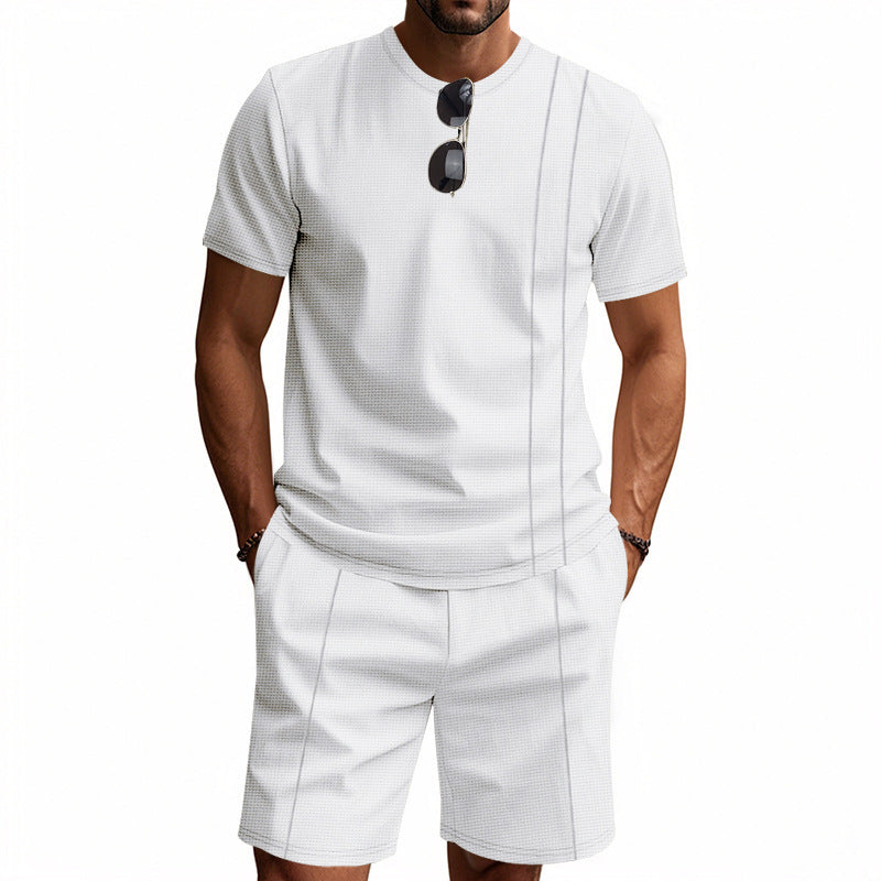Herren-Set aus strukturiertem Jersey-Kurzarmhemd und passender Shorts mit Falten