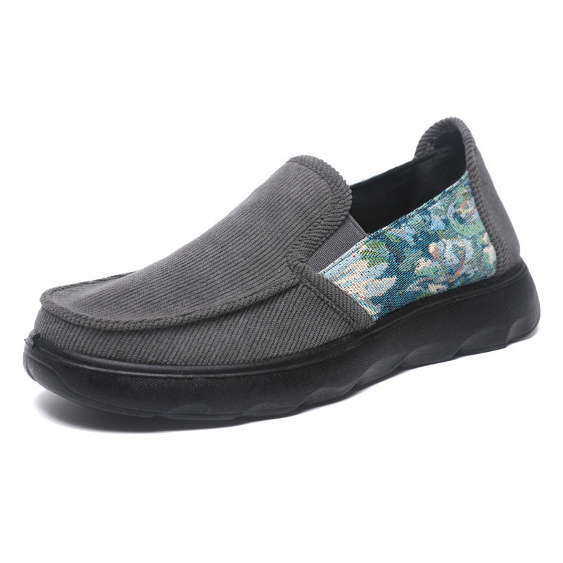 Damen Bequeme Slip-On Schuhe mit floralem Stoffeinsatz EB