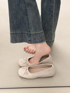 Damen Ballerinas mit zarter Schleifenapplikation und weichem Veloursleder EB