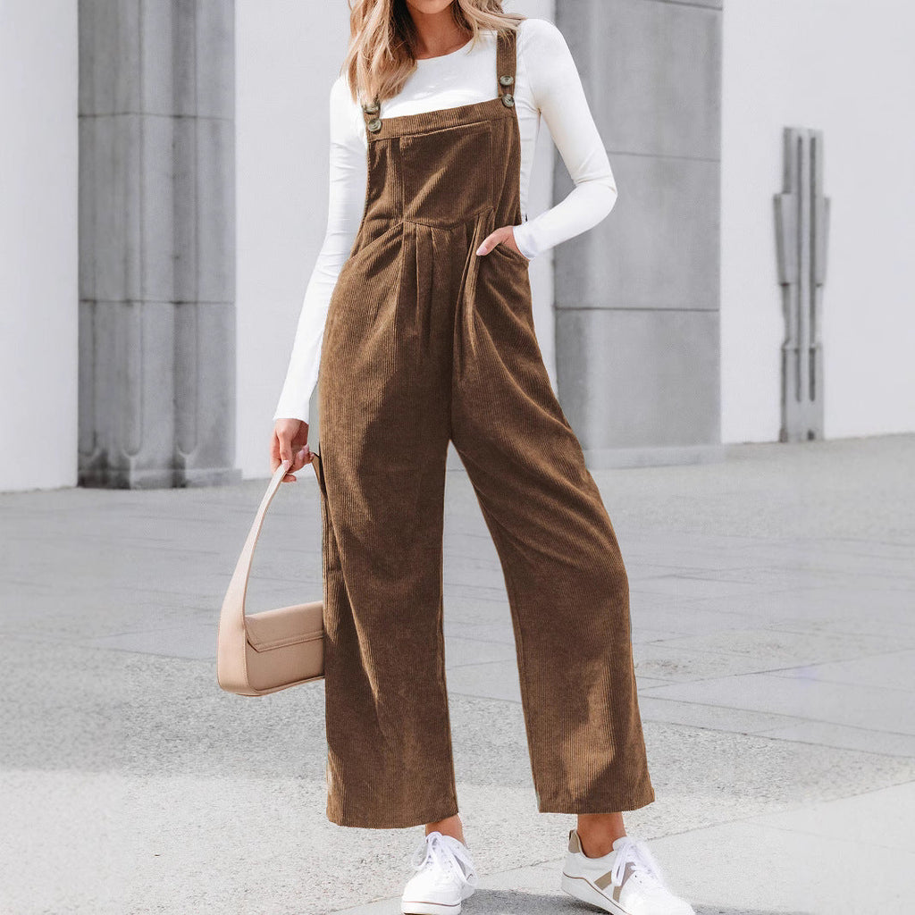 Lässige Damen-Cordlatzhose mit weitem Bein und verstellbaren Trägern