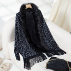 Damen eleganter Strickponcho mit luxuriösem Kunstfellkragen und fransigem Saum EB