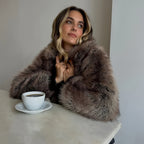 Damen Kunstpelzjacke mit voluminösen Ärmeln EB