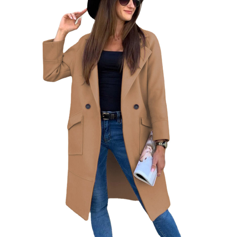 Damen lässiger Oversized-Mantel mit modernen Taschen und elegantem Revers EB