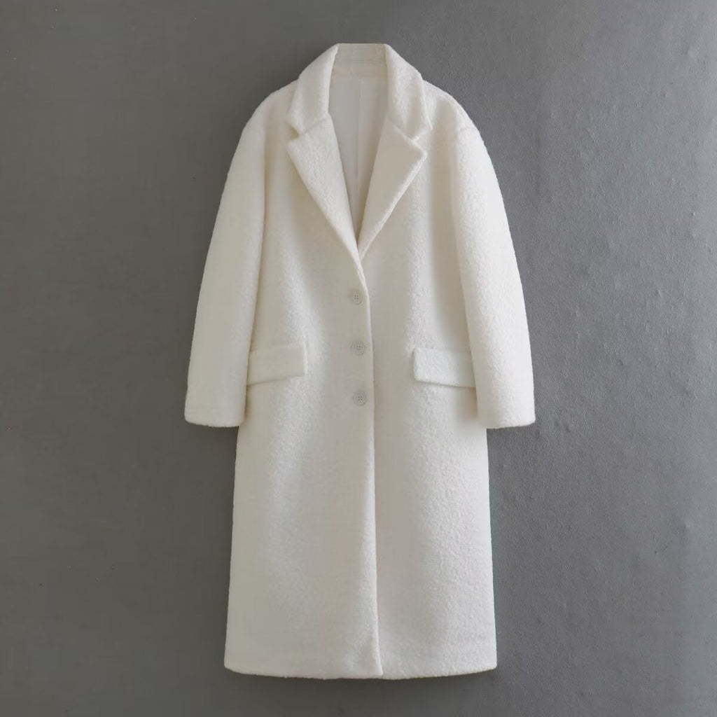 Damen eleganter Teddy-Mantel mit großen Eingrifftaschen und modernem Schnitt EB