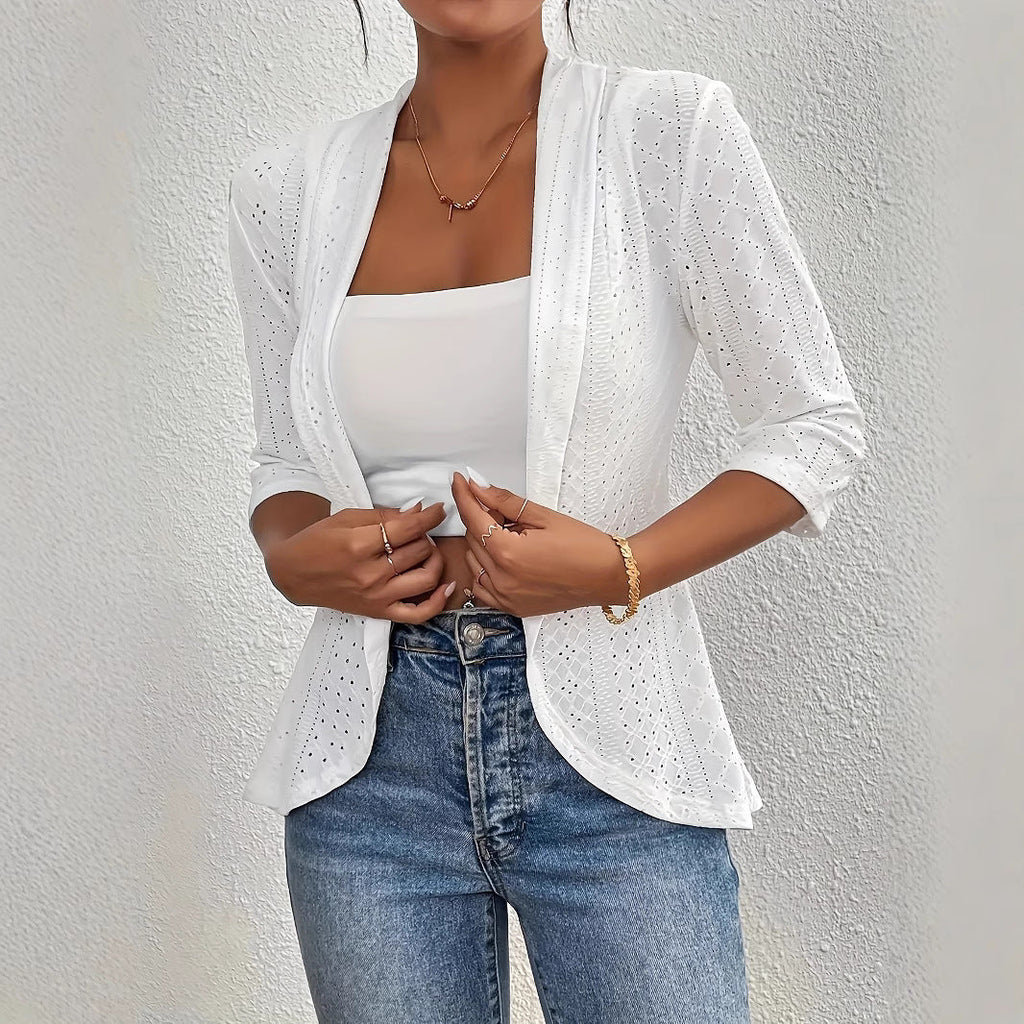 Damen Blazerjacke mit Lochmuster und lässigem Schnitt EB