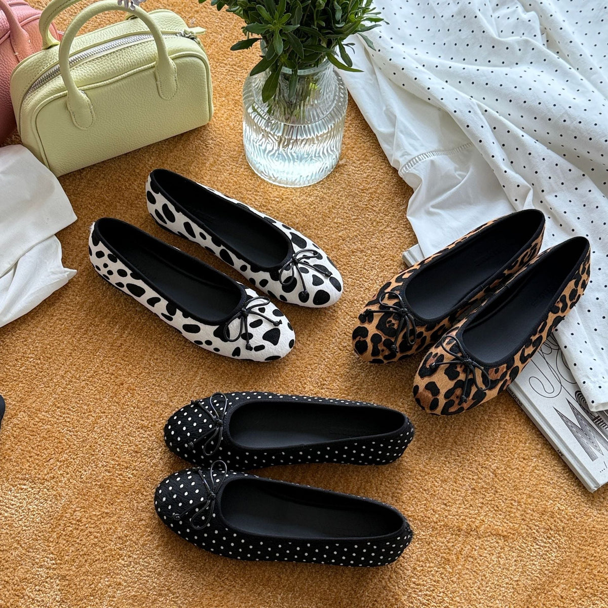 Damen Ballerinas im modernen Tierfell-Look mit elegantem Riemchen EB