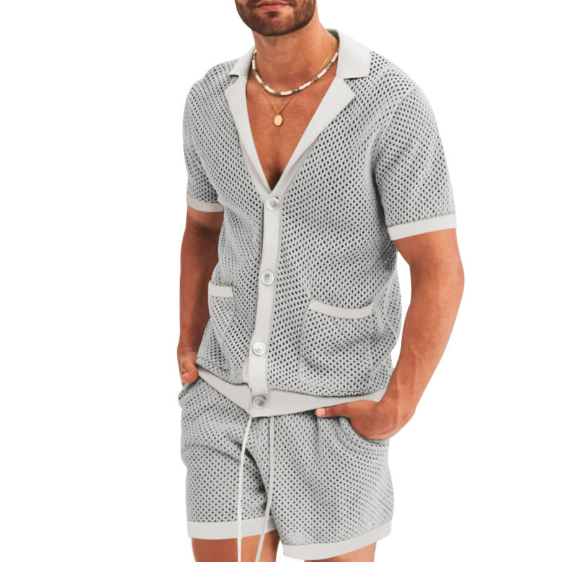 Herren-Strickset: Cardigan und Shorts