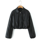 Damen Kunstleder Bikerjacke im lässigen Cropped-Design EB