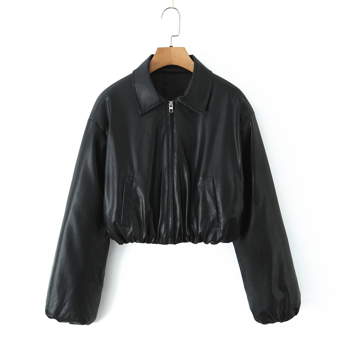 Damen Kunstleder Bikerjacke im lässigen Cropped-Design EB