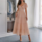 Damen Boho Maxikleid mit Puffärmeln undlagenanpassbarem Schnitt EB