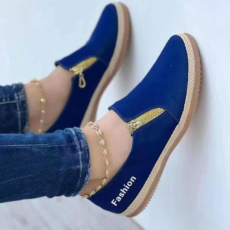 Damen Bequeme Slip-On Schuhe mit dekorativem Reißverschluss EB