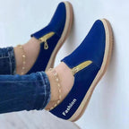 Damen Bequeme Slip-On Schuhe mit dekorativem Reißverschluss EB