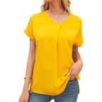 Damen elegantes V-Ausschnitt Bluse mit Falten und seitlichen Schlitzen EB