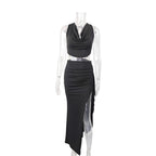 Damen Elegantes Crop-Top und Maxi-Rock Set mit hohem Schlitz EB