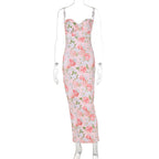 Damen Elegantes figurbetontes Maxikleid mit floralem Design EB
