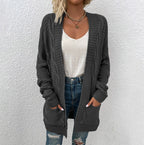 Damen Grobstrick-Cardigan mit großen Taschen und strukturiertem Design EB