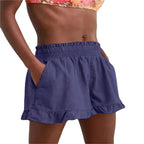 Damen lässige Sommer-Shorts mit elastischem Bund und voluminösem Saum EB