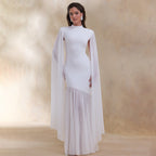 Damen Elegantes Maxikleid mit fließendem Stoff und ausgefallenen Ärmeln EB