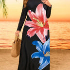 Damen Elegantes Maxikleid mit floralem Druck und langem Arm EB