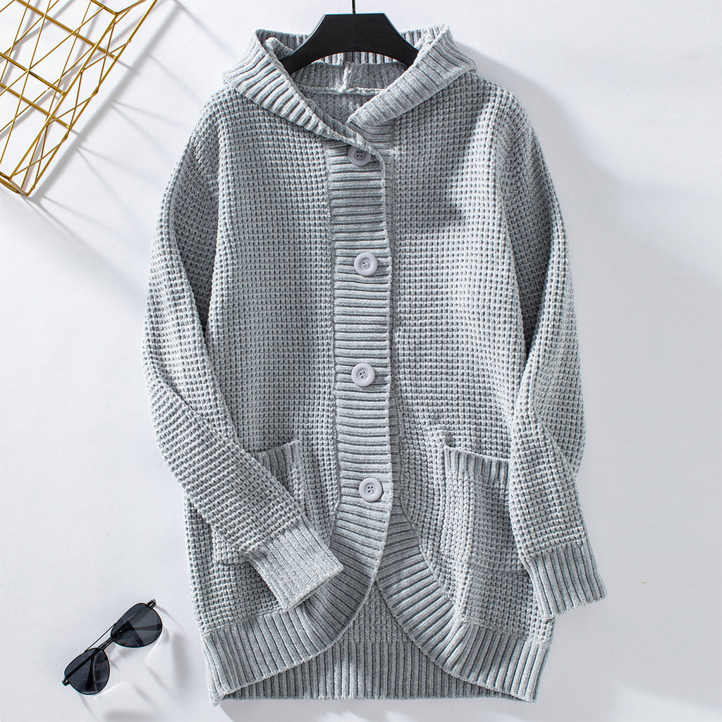 Damen lässiger Strickmantel mit Kapuze EB