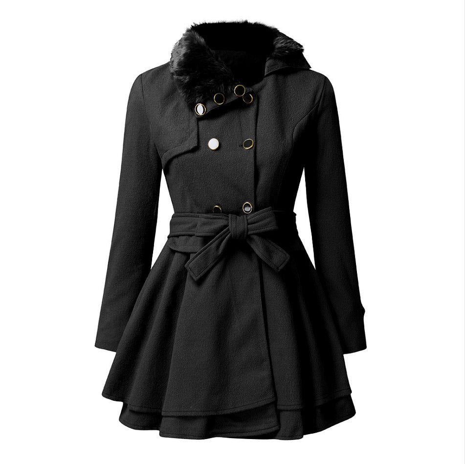 Damen klassischer Mantel mit elegantem Kragen und abnehmbarer Kapuze EB