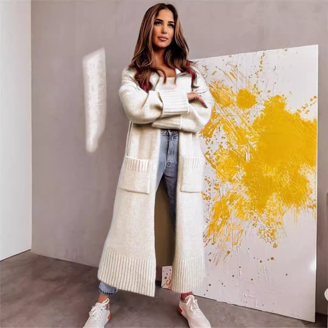 Damen lässiger Strickmantel mit tiefen Taschen und offenem Schnitt EB
